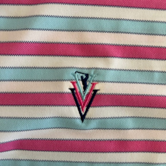 FootJoy Mens ProDry Striped Golf Polo Shirt Pink Blue White Large Stretch Logo - Picture 6 of 10